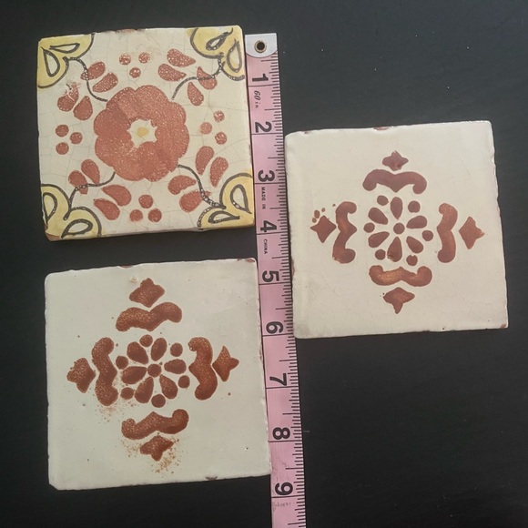 Mexican Hand Painted Terra-Cotta Talavera Vintage Tiles Set of 3 - Picture 11 of 13